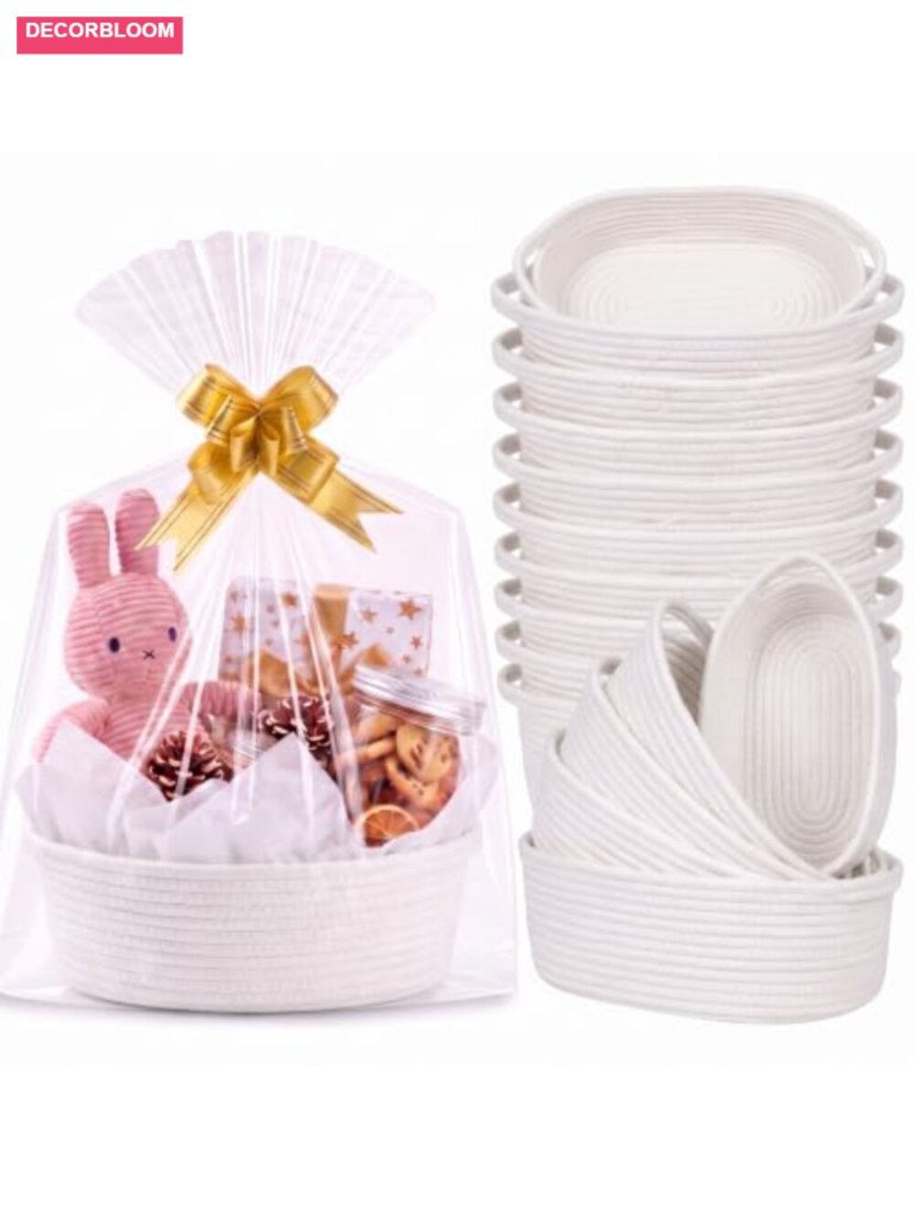 20 Set Small Woven Gift Baskets with Handles OPP Bags Bows Tissue Paper